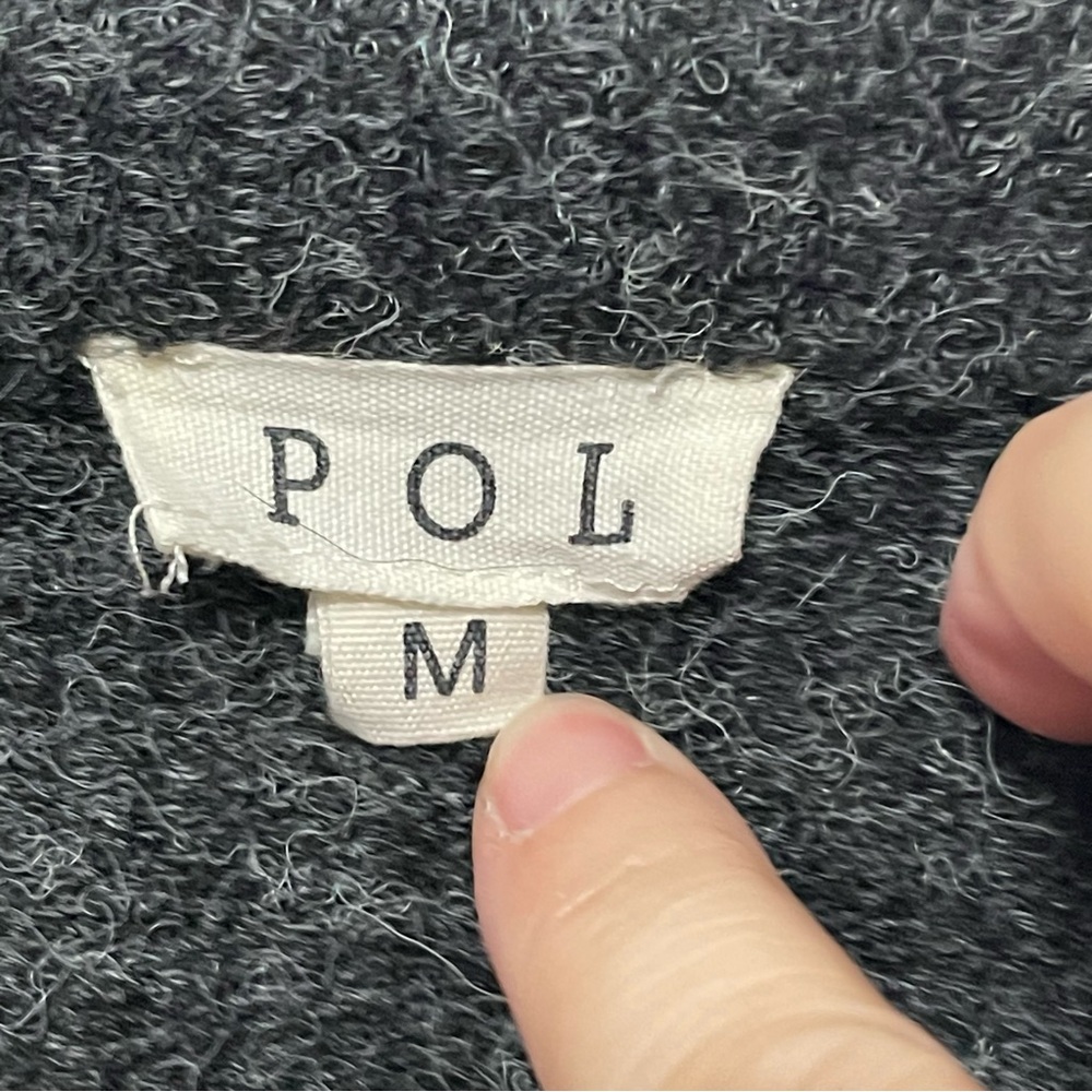 POL Button Front Patchwork Sweater Black Gray Art… - image 3